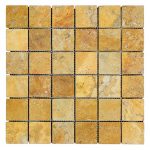 Gold 2"x2" Travertine Mosaic 1 Gold-Tumbled-Travertine-Mosaic-Tiles-2×2-Product-Pic